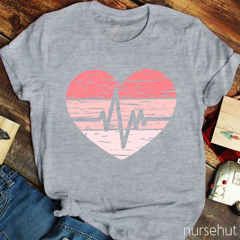 Heartbeat Wave In Heart Nurse T-Shirt