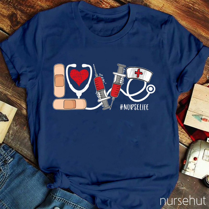 Band-Aid Nurse Cap Stethoscope Heart Nurse T-Shirt