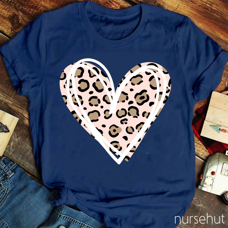Leopard Print Love Heart Nurse T-Shirt