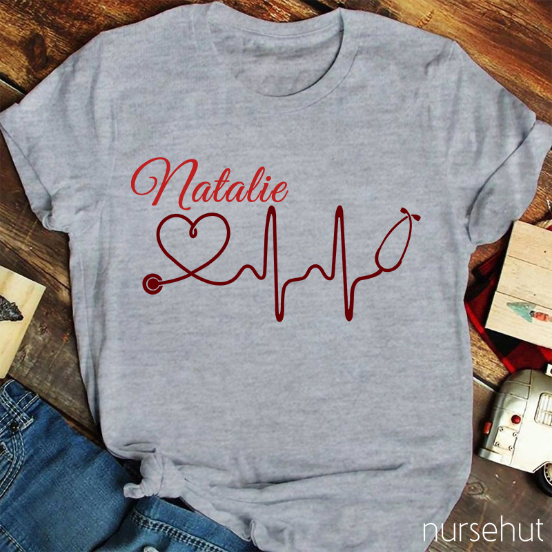 Personalized Name Stethoscope Heart Nurse T-Shirt