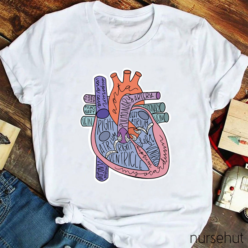Cartoon Anatomical Heart And Parts Nurse T-Shirt