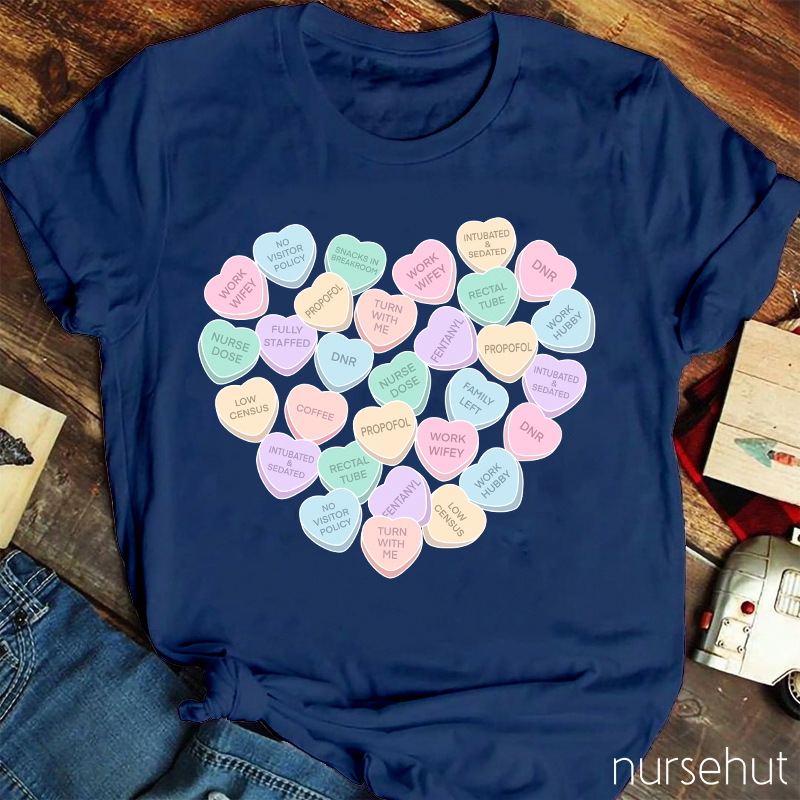 Heart-Shaped Pills Nurse Dose Work Wifely Low Census Nurse T-Shirt