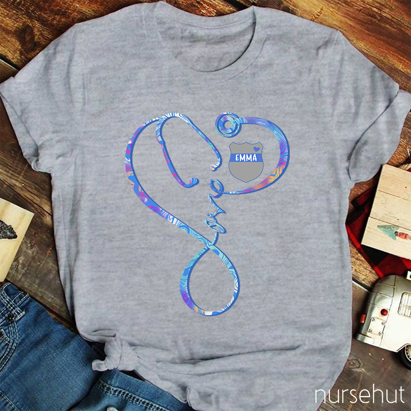 Personalized Love Stethoscope Sheld Nurse T-Shirt