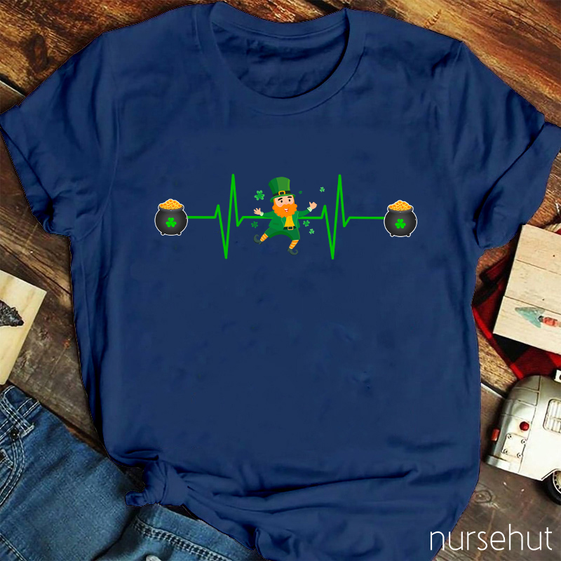 Leprechaun Golden Coins Wave Nurse T-Shirt