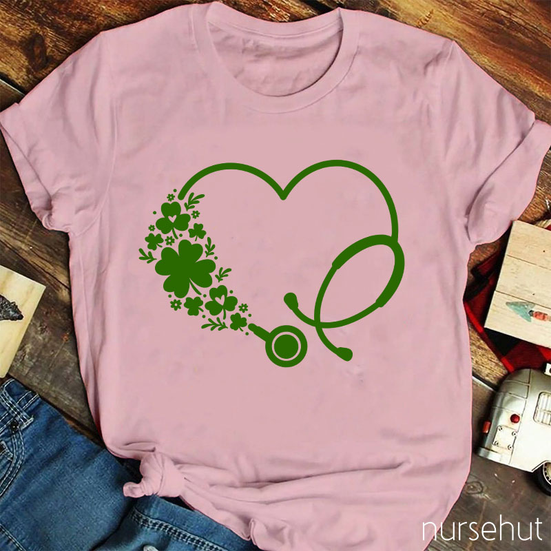 Stethoscope Clover Wreath Nurse T-Shirt