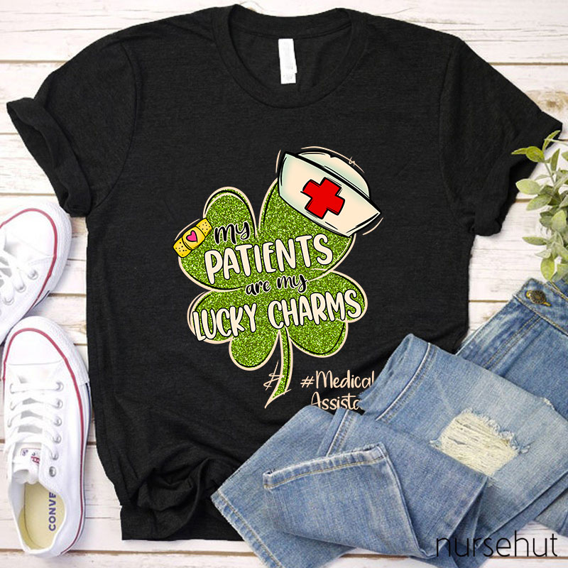 Personalized Title Shamrock My Patients Are My Lucky Charms Nurse T-Shirt