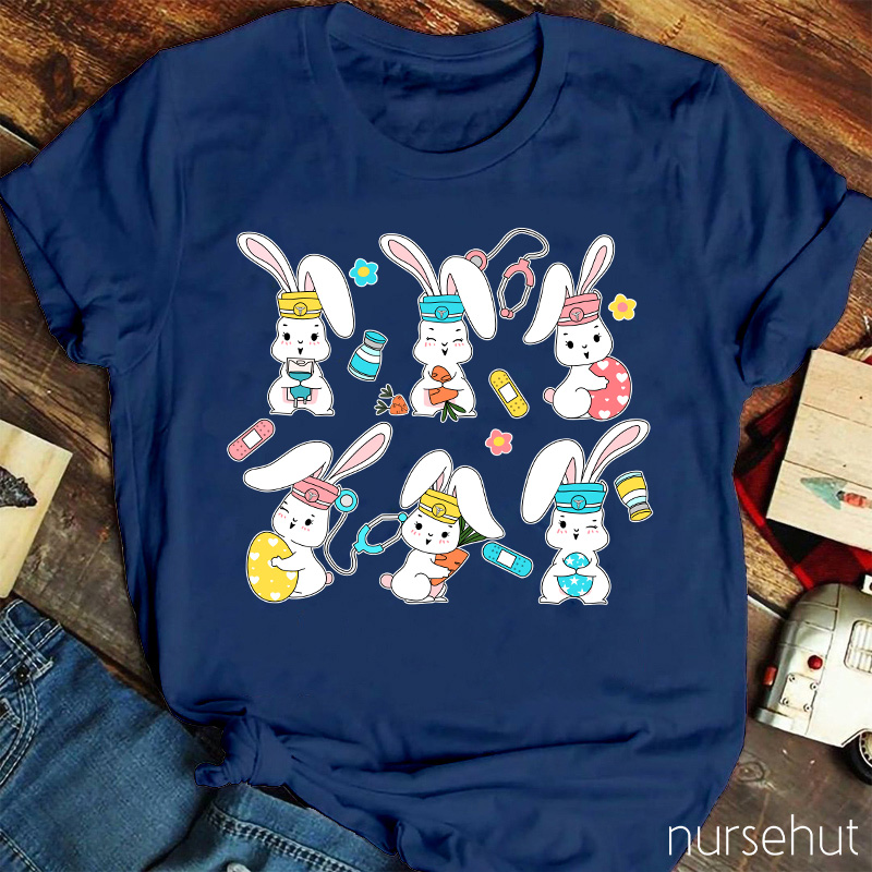 Six Bunny Nurses Easter Nurse T-Shirt