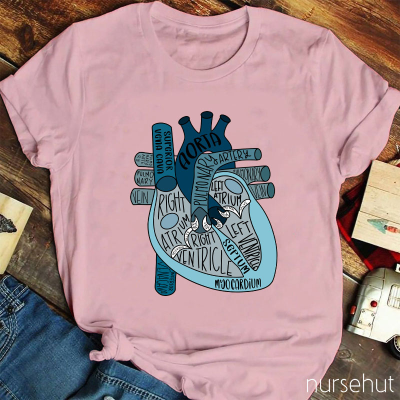Blue Anatomical Heart Nurse T-Shirt