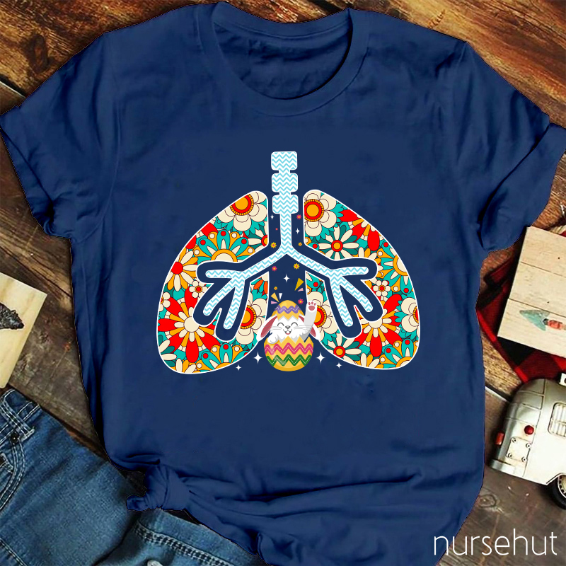Floral Print Lung And A Hoppy Bunny Nurse T-Shirt
