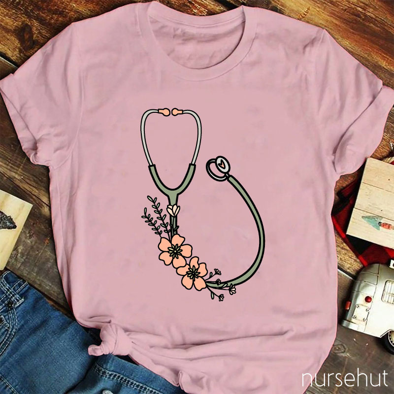 Flower Stethoscope Nurse T-Shirt