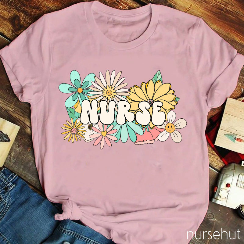 Nurse Surrounded By Flowers Nurse T-Shirt