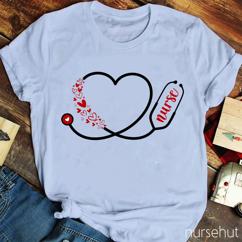 Personalized Title Heart-Shaped Stethoscope Nurse T-Shirt