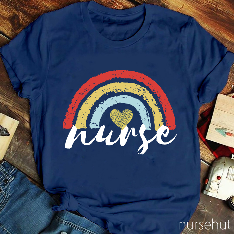 Rainbow And Heart Nurse T-Shirt