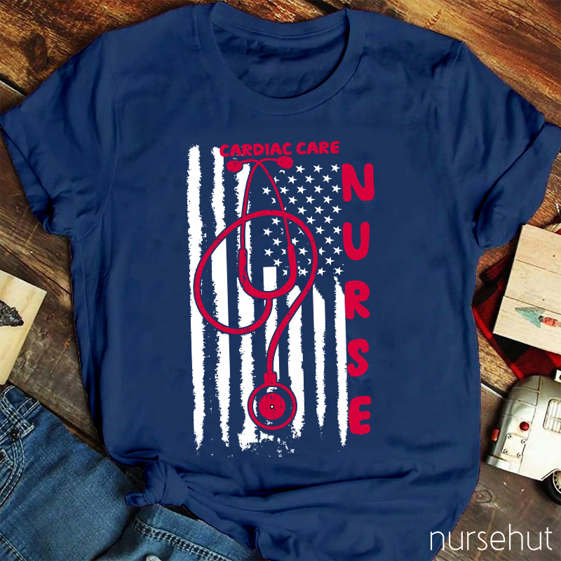 Cardiac Care Nurse Usa National Flag Nurse T-Shirt
