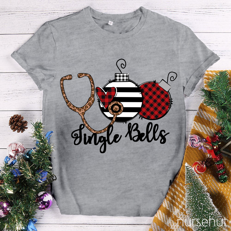 Jingle Bells Leopard Sthethoscope Nurse T-Shirt