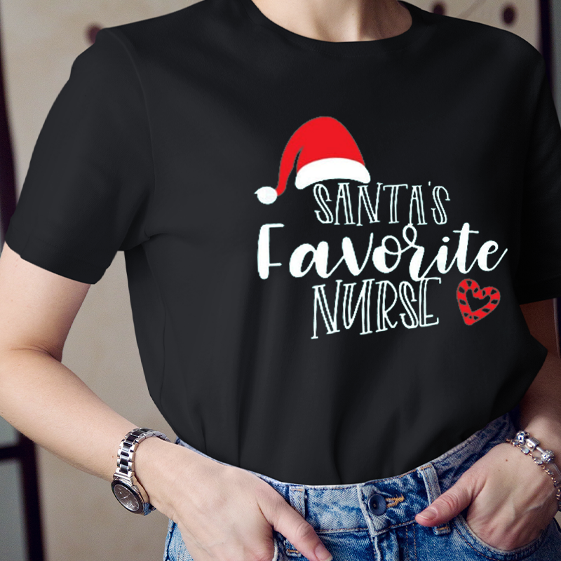 Santa's Favorite Nurse Christmas Hat T-Shirt