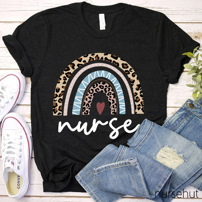 Leopard Rainbow Nures Heart Nurse T-Shirt