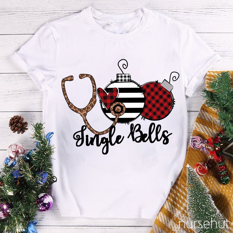 Jingle Bells Leopard Sthethoscope Nurse T-Shirt