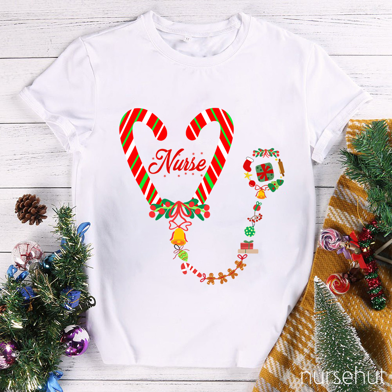 Candy Cane Heart Nurse T-Shirt