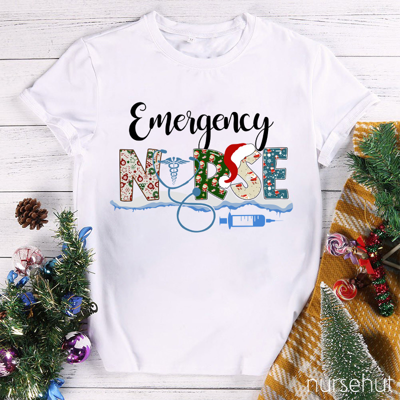 Emergency Nurse Christmas Hat Nurse T-Shirt