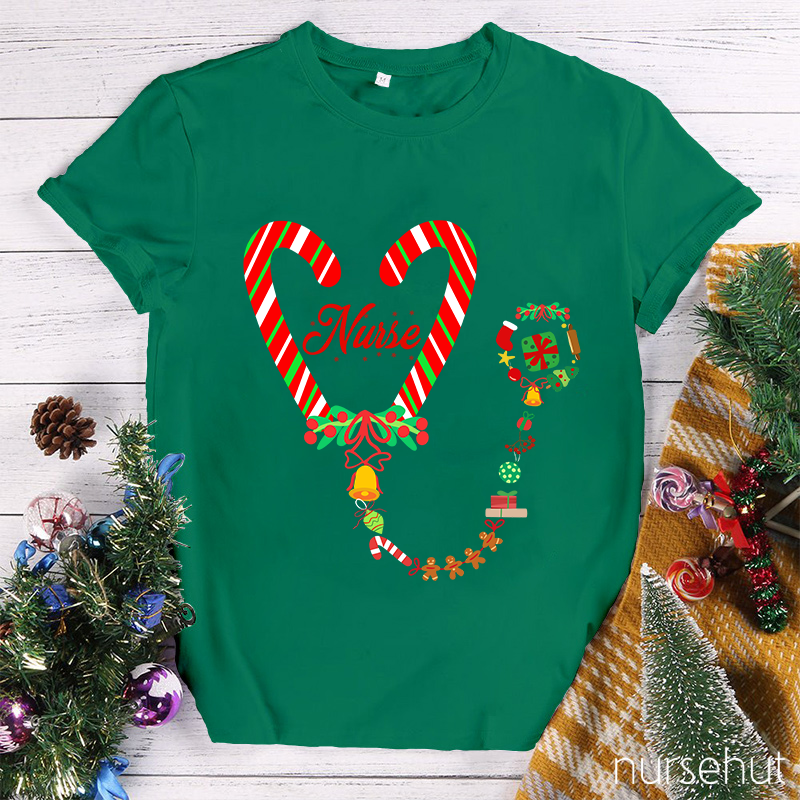 Candy Cane Heart Nurse T-Shirt