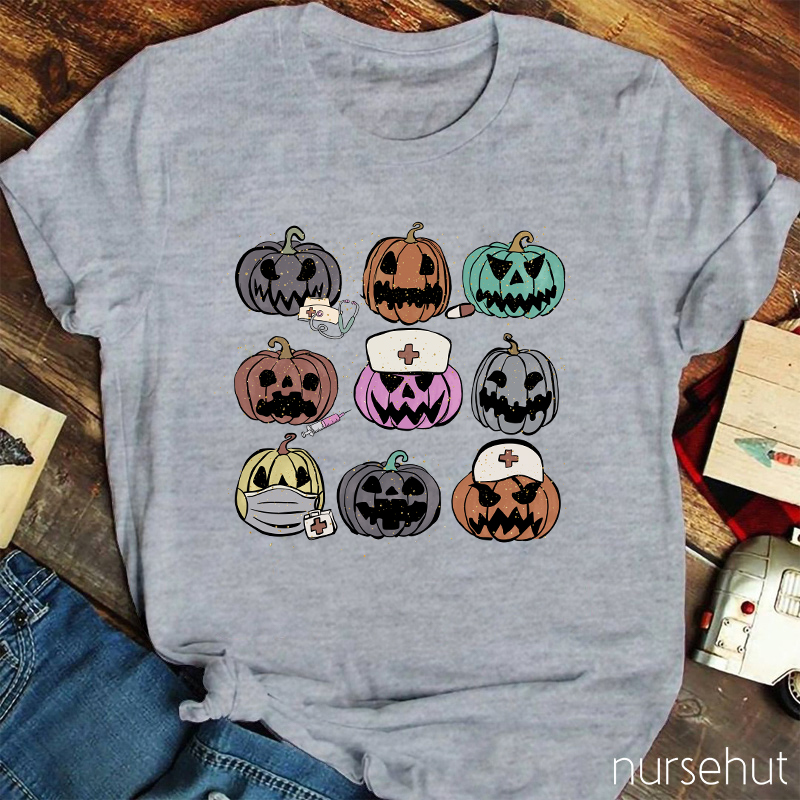 Pumpkins With Various Expressions Nurse T-Shirt