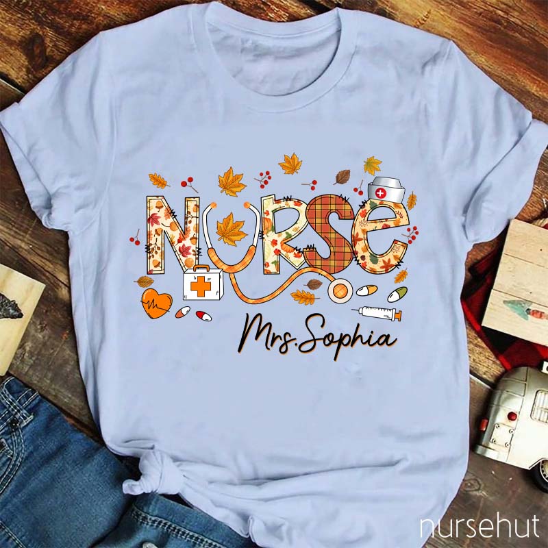 Personalized Name Happy Fall Nurse T-Shirt