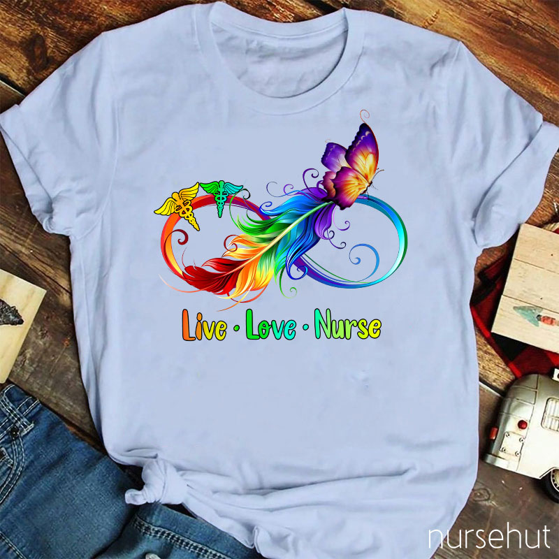 Live Love Colorful Butterfly Nurse T-Shirt
