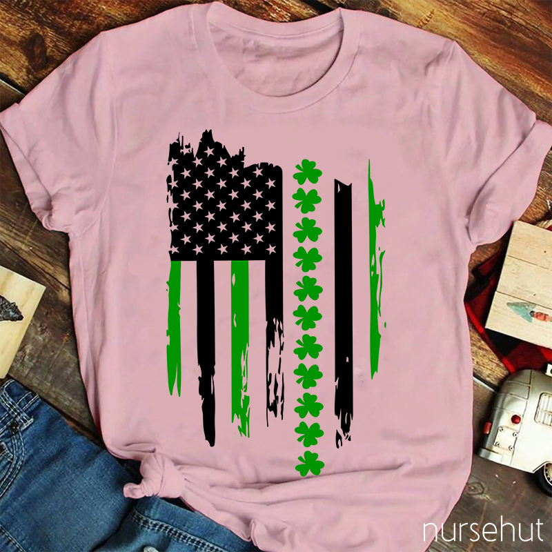 USA National Flag St.Patrick's Day Nurse T-Shirt