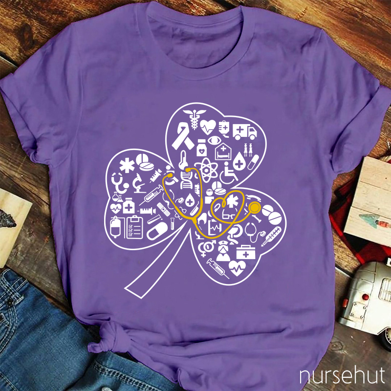 Clover And Gold Stethoscope Nurse T-Shirt