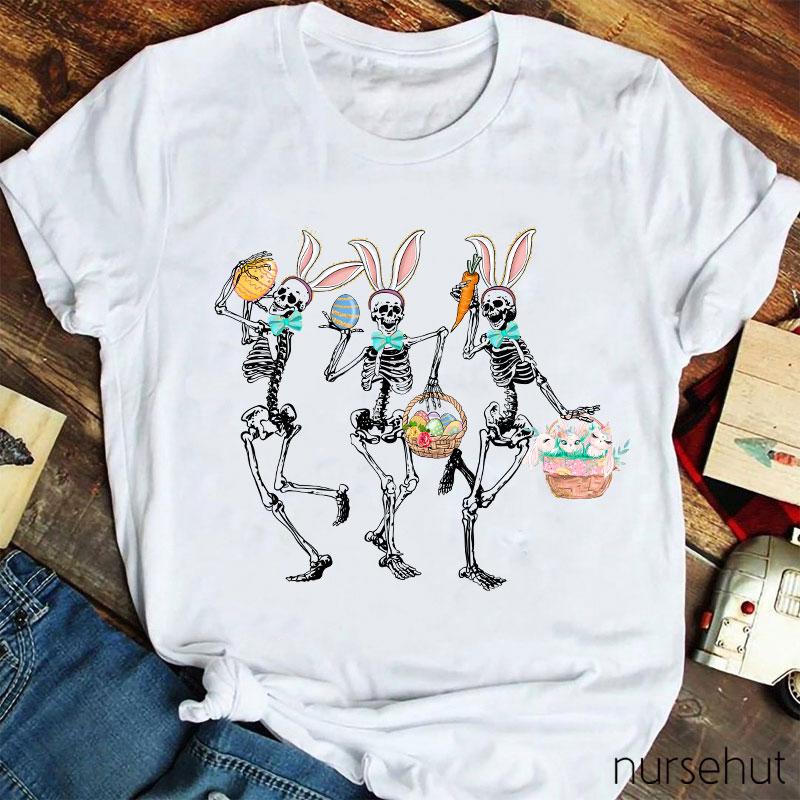 Dancing Bunny Skeleton Easter Nurse T-Shirt