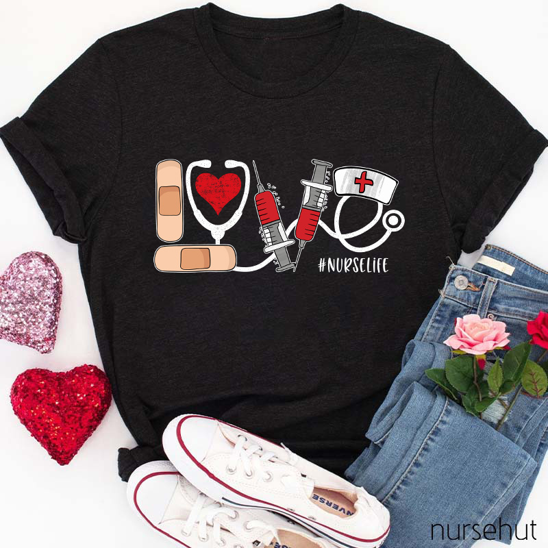 Band-Aid Nurse Cap Stethoscope Heart Nurse T-Shirt