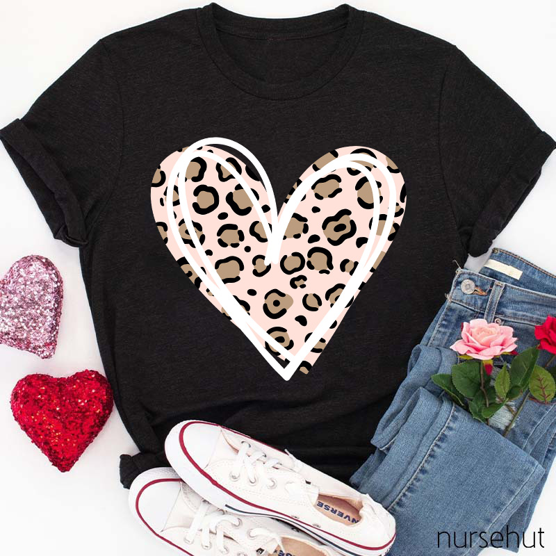 Leopard Print Love Heart Nurse T-Shirt