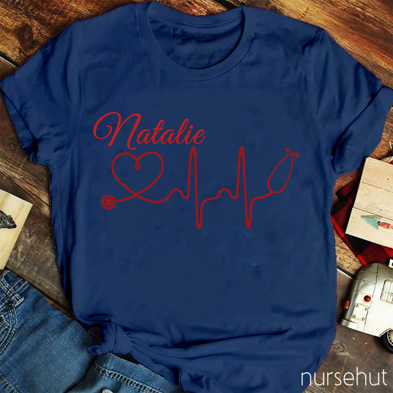 Personalized Name Stethoscope Heart Nurse T-Shirt