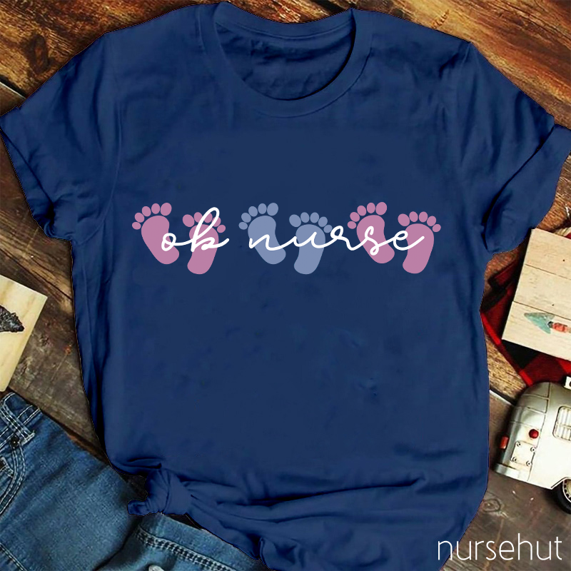 Baby Footprints Oh Nurse L&D Nurse T-Shirt