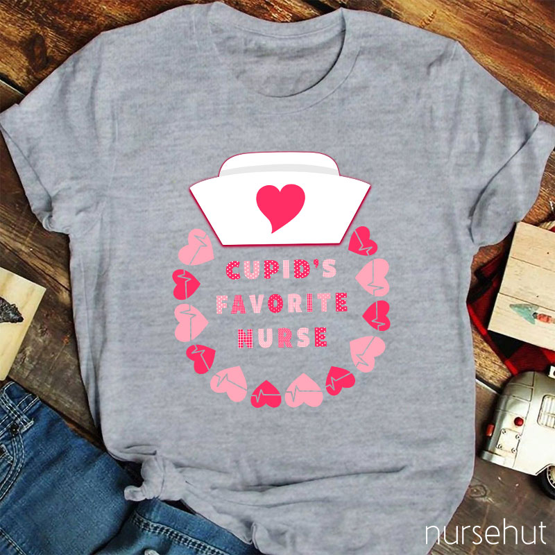 Cupid's Favorite Nurse Pink Heart Nurse T-Shirt