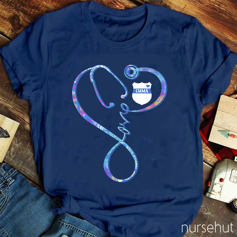 Personalized Love Stethoscope Sheld Nurse T-Shirt