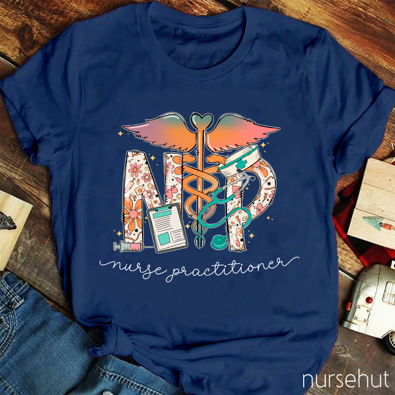 Floral Nurse Practitioner Caduceus Nurse T-Shirt
