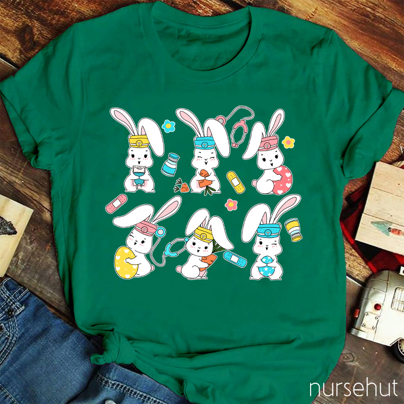 Six Bunny Nurses Easter Nurse T-Shirt
