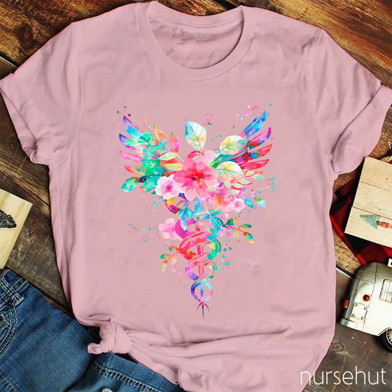 Flower Caduceus Nurse T-Shirt
