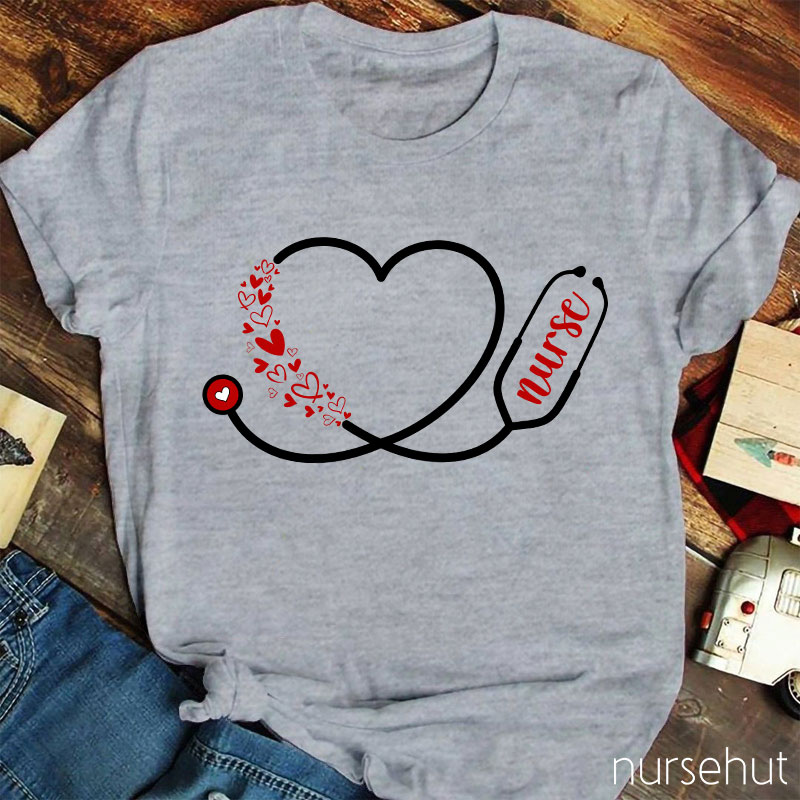 Personalized Title Heart-Shaped Stethoscope Nurse T-Shirt