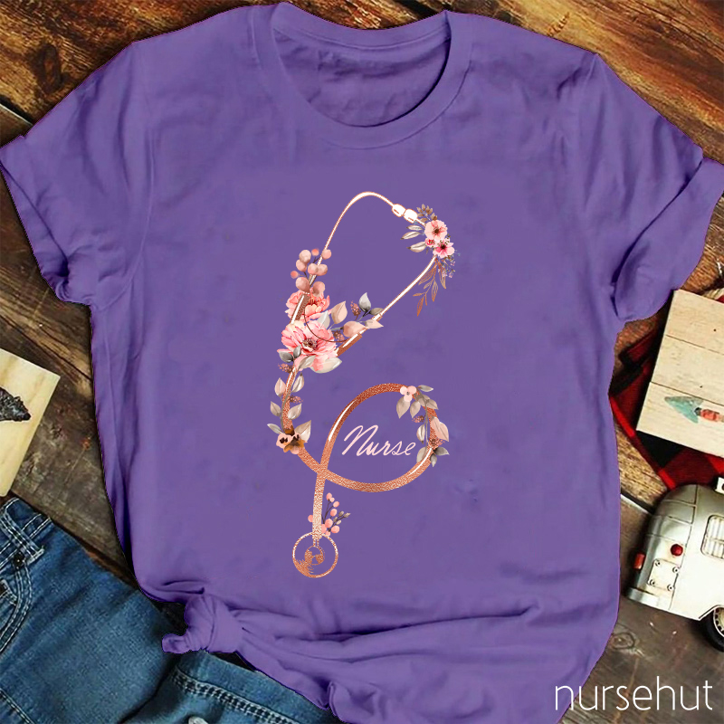 Blooming Flowers Stethoscope Nurse T-Shirt