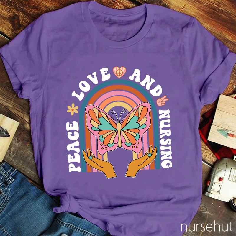Peace Love And Nursing Nurse T-Shirt