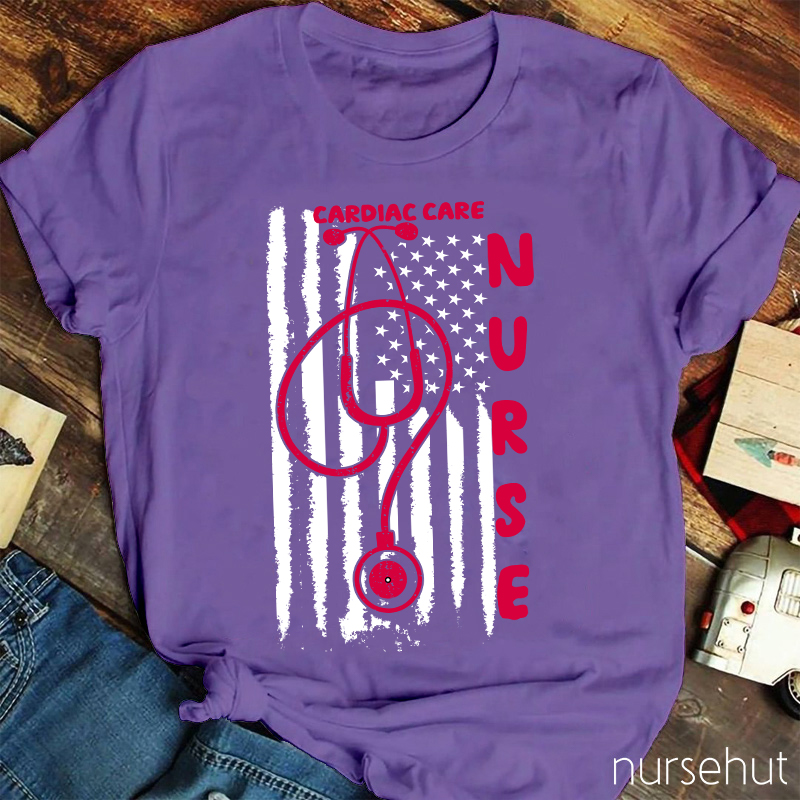Cardiac Care Nurse Usa National Flag Nurse T-Shirt