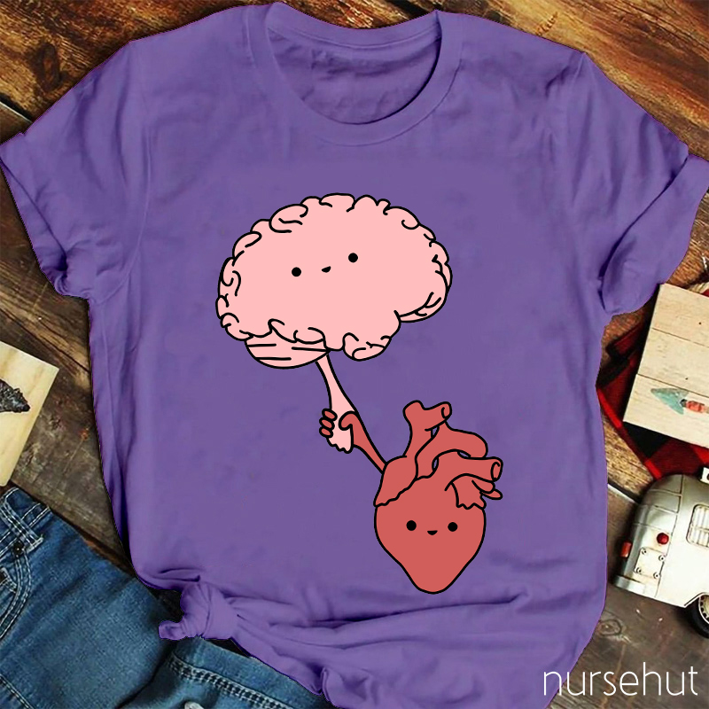 Brain And Heart Hold Hands Nurse T-Shirt
