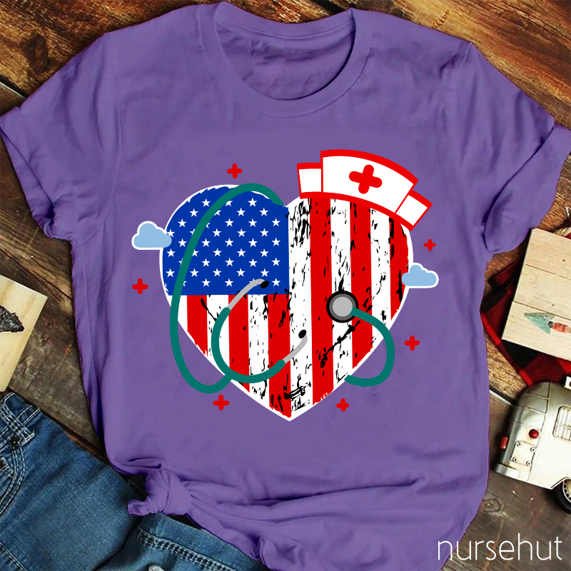 Independence Day Heart Nurse T-Shirt