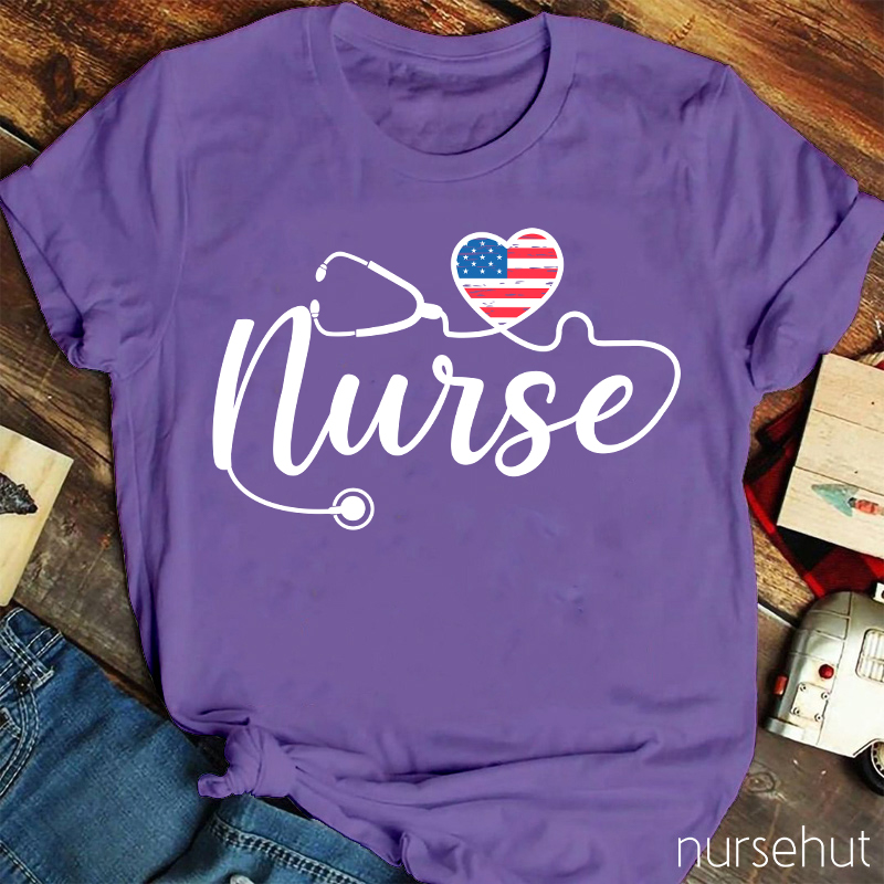 Independence Day Stethoscope And Flag Nurse T-Shirt