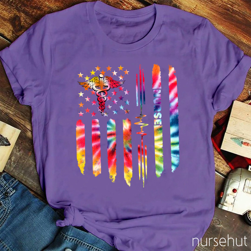 Tie-dye Flag Nurse T-Shirt