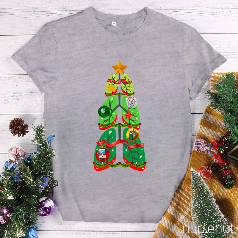 Christmas Lung Tree Medical Equipments Nurse T-Shirt