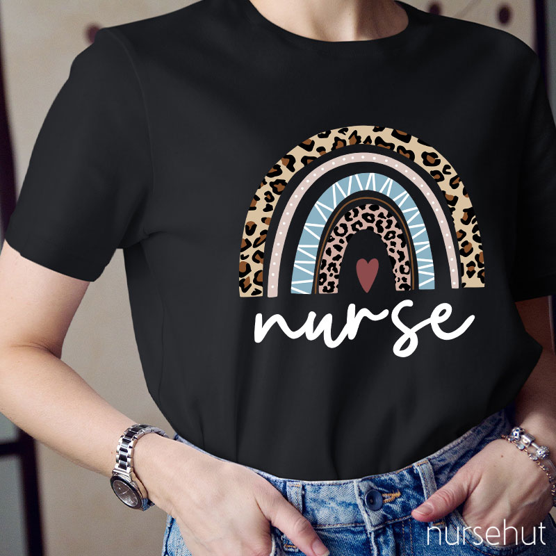 Leopard Rainbow Nures Heart Nurse T-Shirt